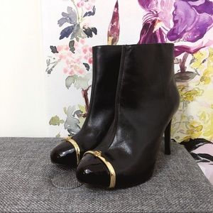 Tory Burch Pacey Captoe Black Leather Ankle Boots